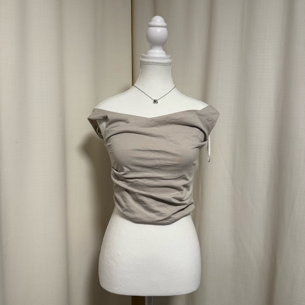 Zara Beige Pink Off-Shoulder Beige Top